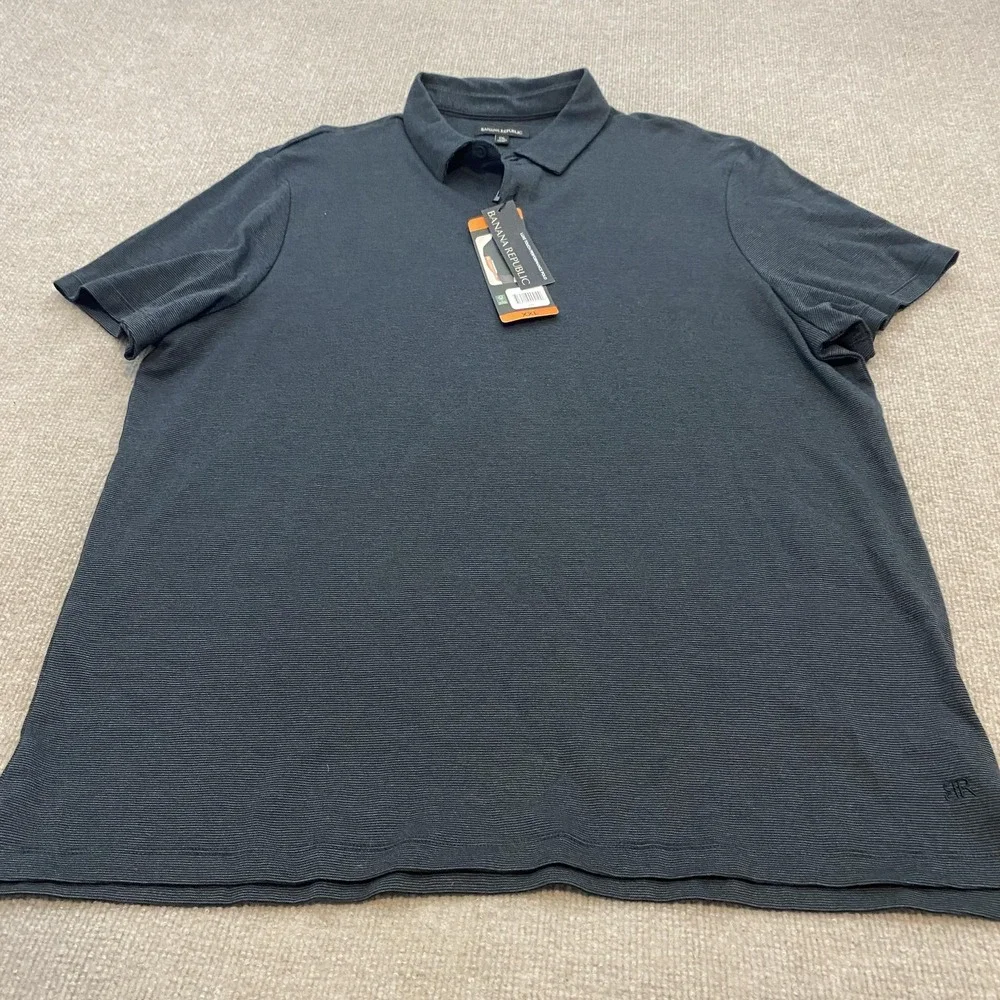 Banana Republic Polo Shirt Mens 2XL Gray Stripe Luxe Touch Performance Knit